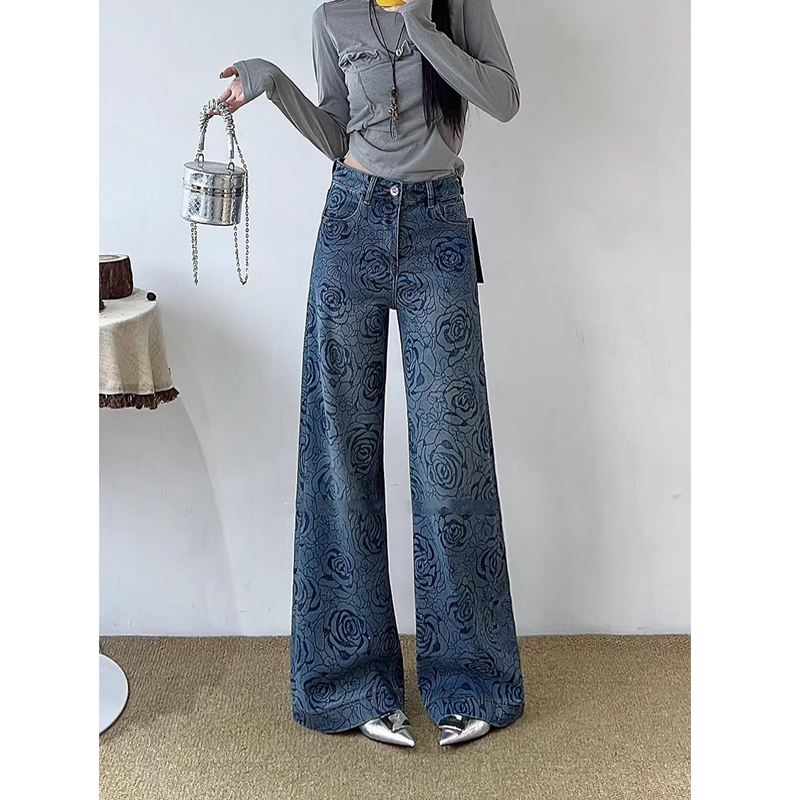 窄版阔腿直筒女装高品牛仔裤女