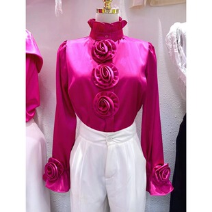 重工立体花朵衬衫女2026季新款气质小香风修身显瘦洋气上衣女