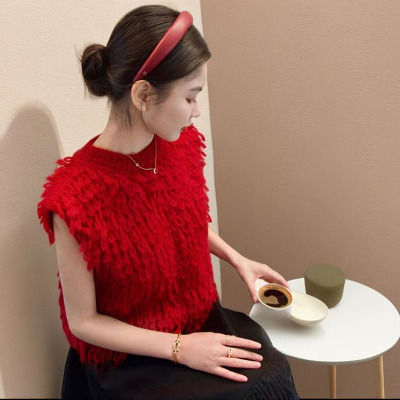 套头高级感常规圆领羽毛针织马甲