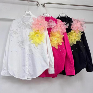 设计感重工钉珠立体花朵衬衫女2026年春装新款宽松衬衣单排扣上衣