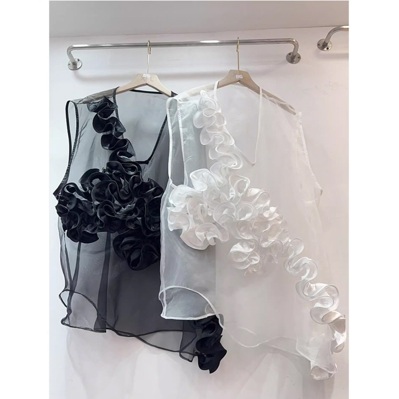 套头高级感常规V领立体花卉马甲