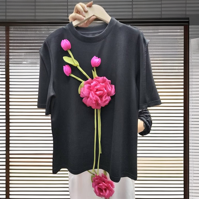 重工郁金香短袖T恤女夏季高级感