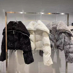 羽绒棉服2025年新款 宽松棉衣棉袄潮ins 女加厚短款 亮片外套韩版