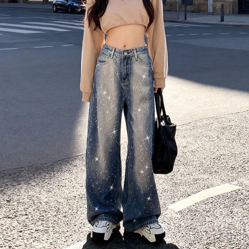 十三行早春新款闪巴黎满钻设计感小众亮钻重工宽松阔腿牛仔裤女,女装/女士精品,牛仔裤,淘宝优惠券,粉丝福利购,淘宝优惠卷