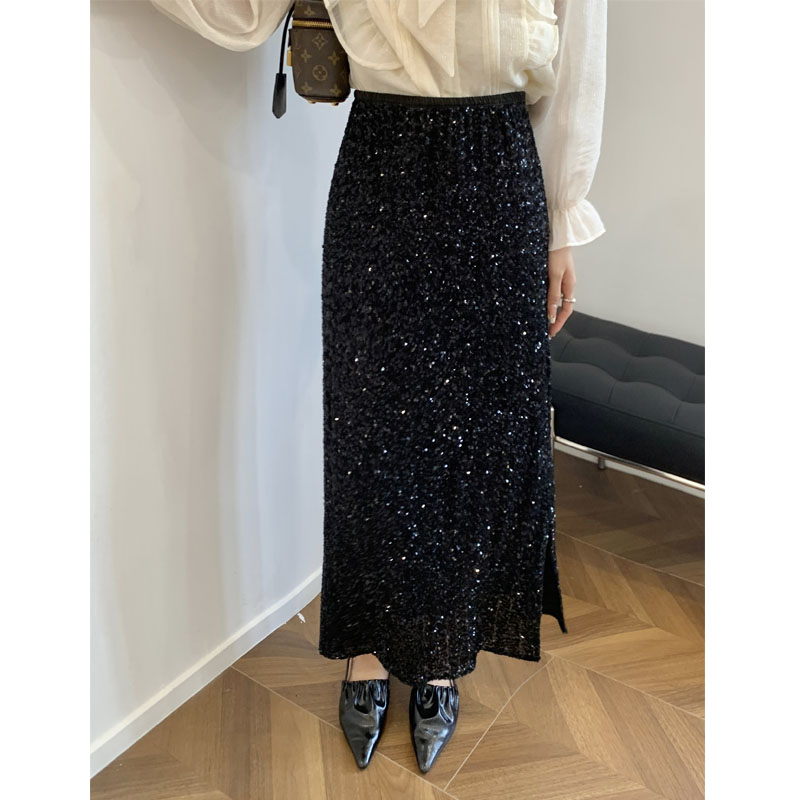 开叉半身裙闪钻高腰显瘦包臀裙