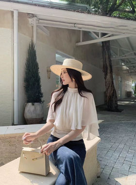 斗篷雪纺衫宽松显瘦收腰上衣女
