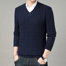 花花公子秋冬新男士V领毛衣男加厚套头针织衫保暖线衣打底衫大码