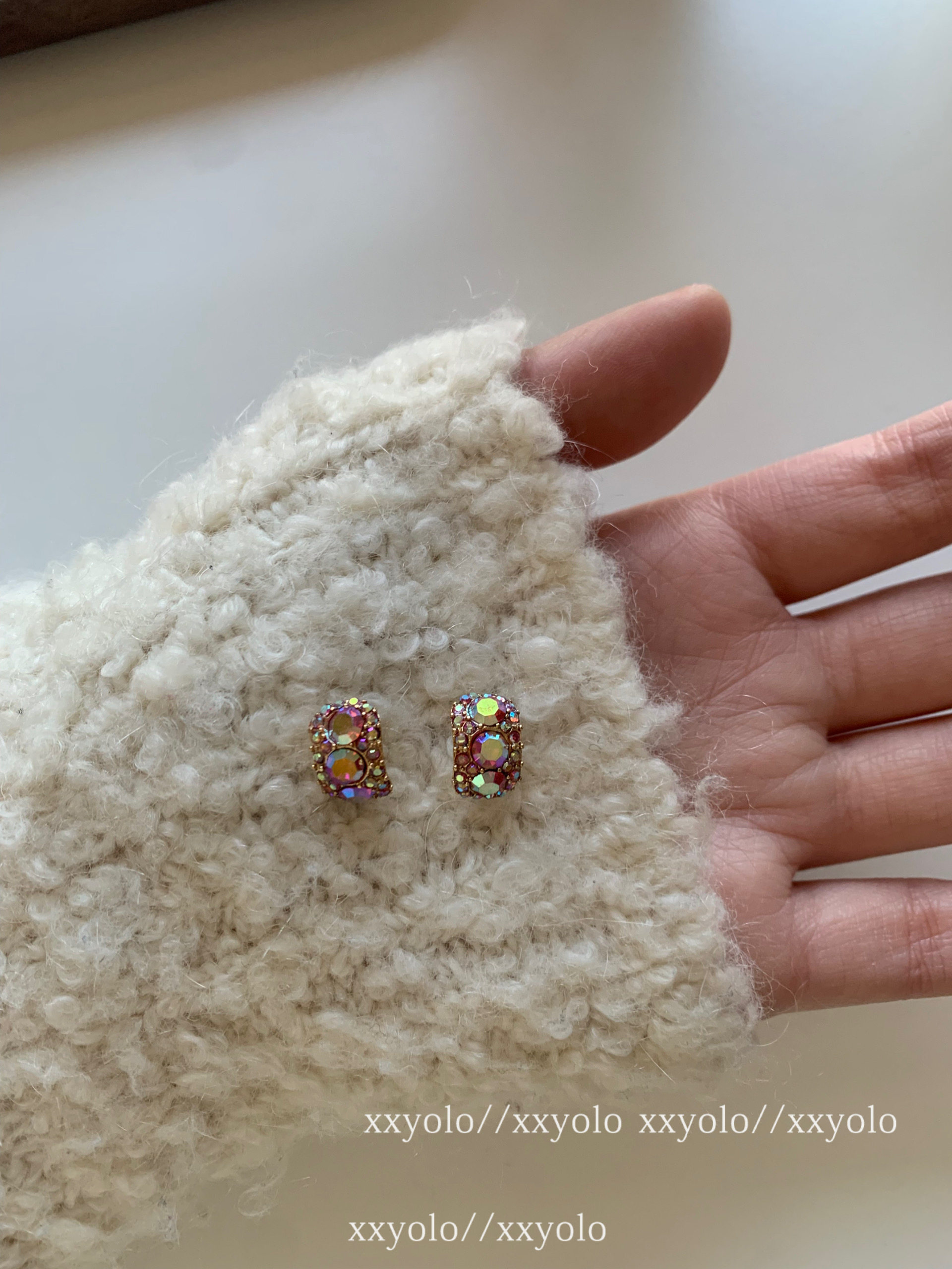 xxyolo韩风女炫彩粉c型耳环