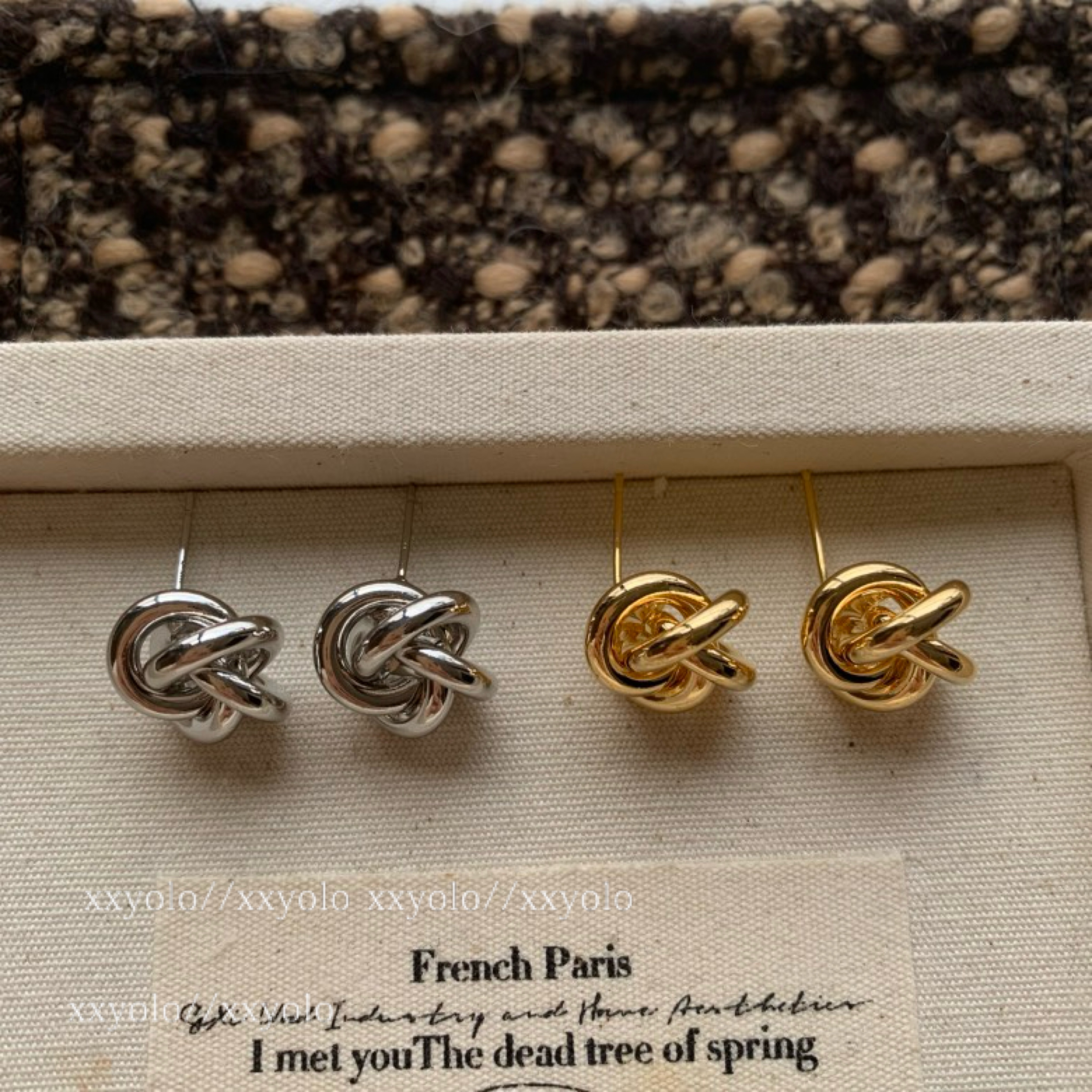xxyolo/ 韩系麻花 简约设计ins风镂空打结麻花金属耳环耳夹