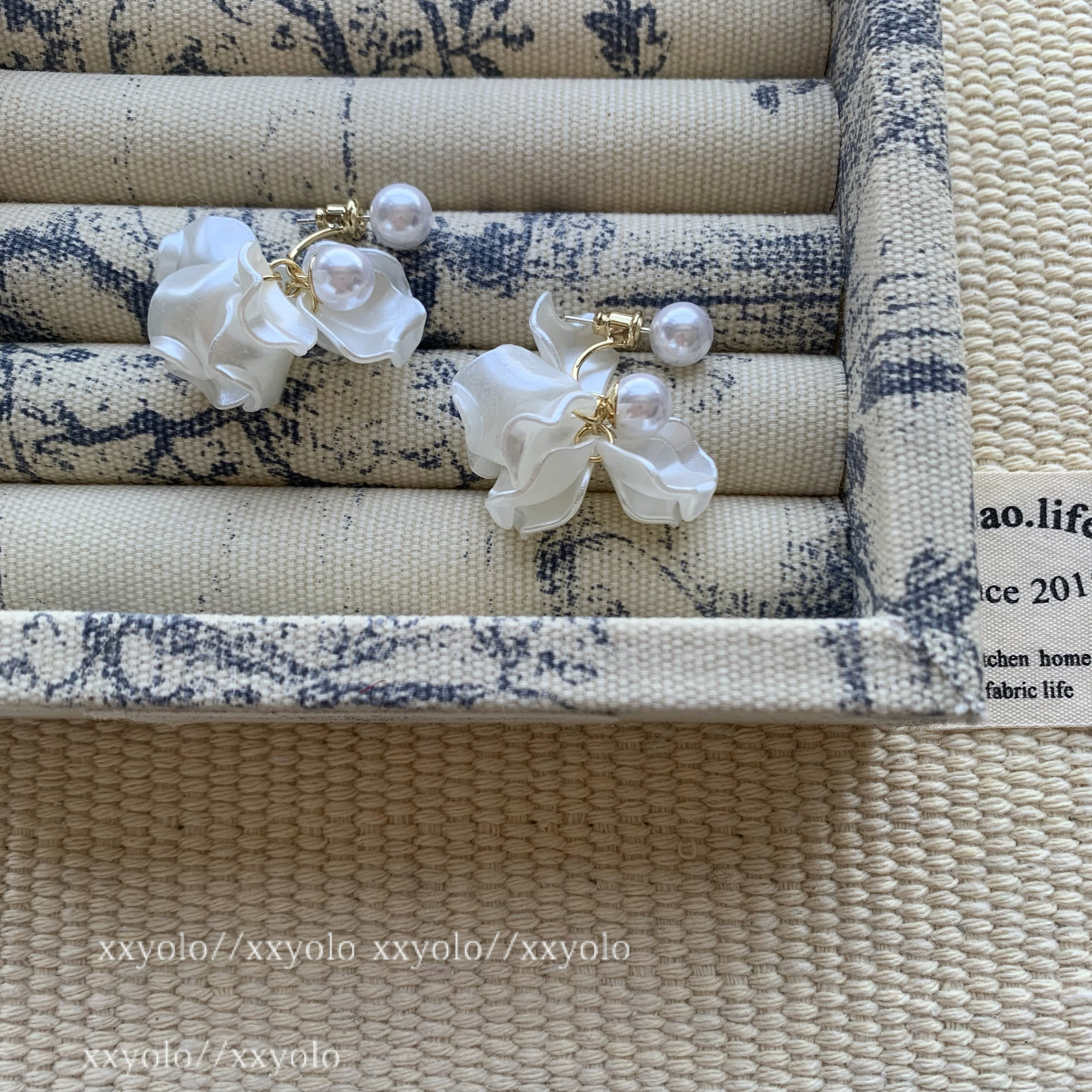 xxyolo/仙仙花落 法式优雅珍珠花朵耳钉两戴式森系仙气耳环耳饰