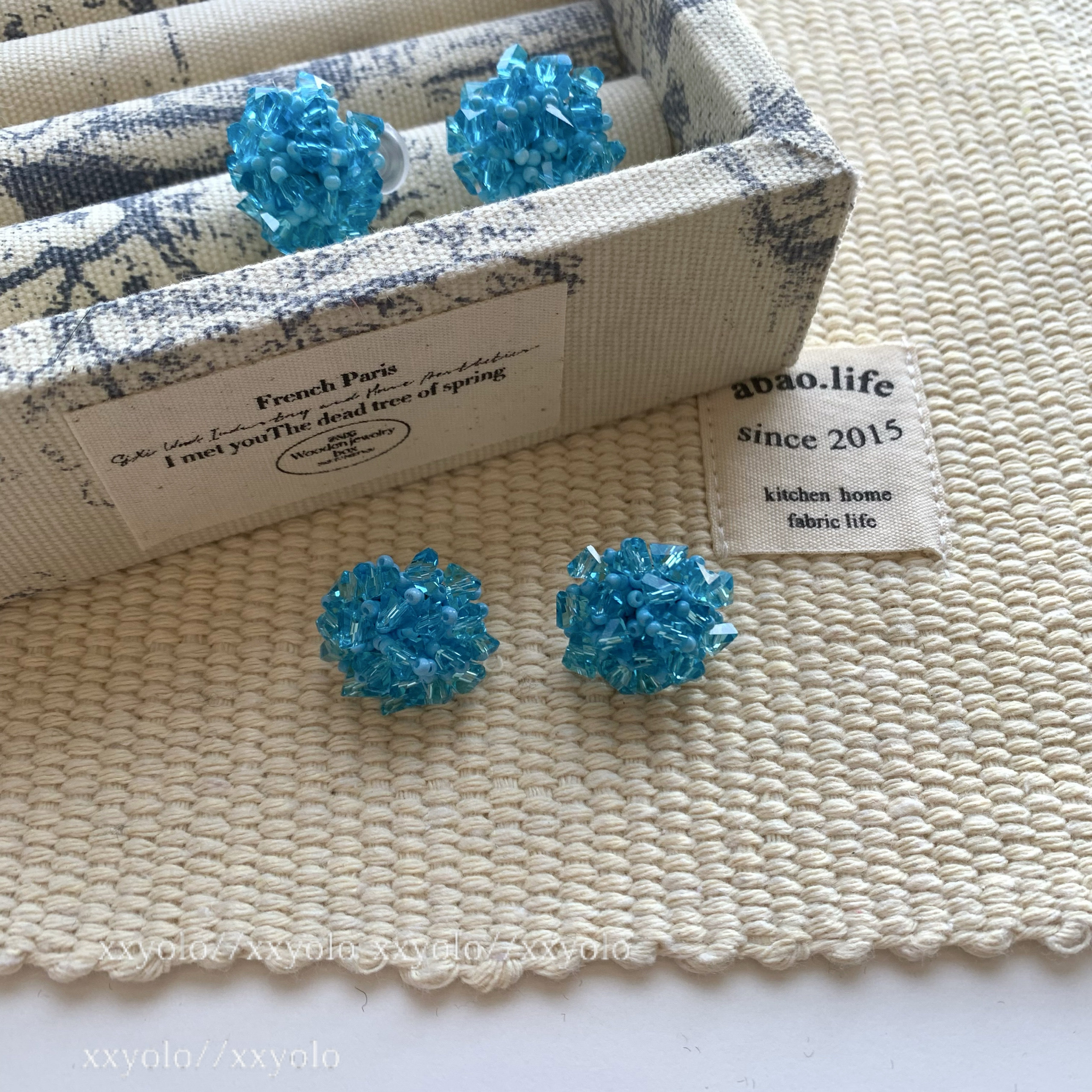 xxyolo/ 夏日绣球 蓝色花朵少女度假小清新耳环无耳洞耳夹