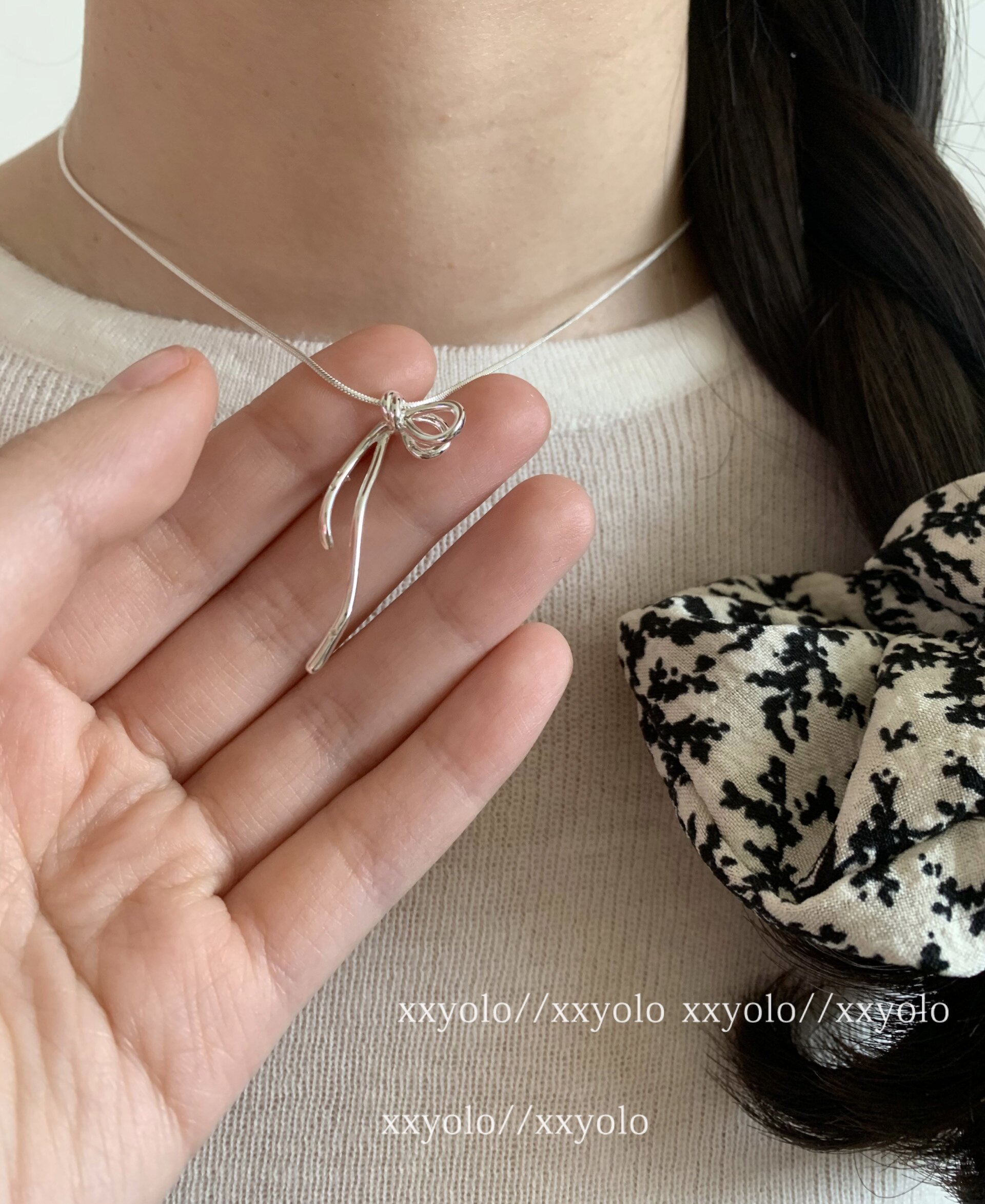 xxyolo女线条蝴蝶结项链