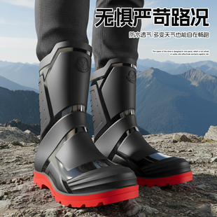 军登男士钓鱼雨鞋山系防泥加厚耐磨厨房防水防滑耐油防污溯溪水靴