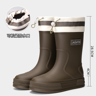 韩版棕色时尚女靴雨靴松紧束口防风雨天胶鞋简约女雨鞋水靴子套靴