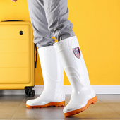 军登白色雨鞋 男 厨房防滑胶鞋 中高筒食品厂防尘防水工作鞋 长筒水鞋