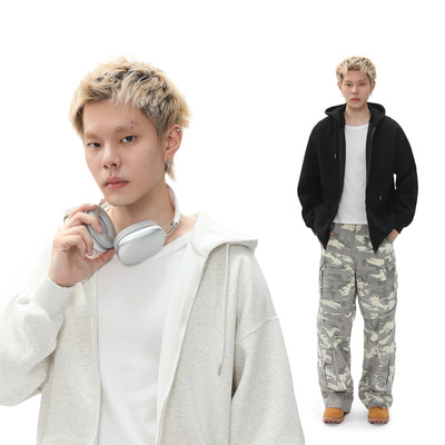 MTLCLOTHES纯色连帽长袖开衫卫衣