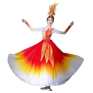 开场舞大摆裙演出服装女大裙子大型舞台舞蹈长裙成人大气歌伴舞服