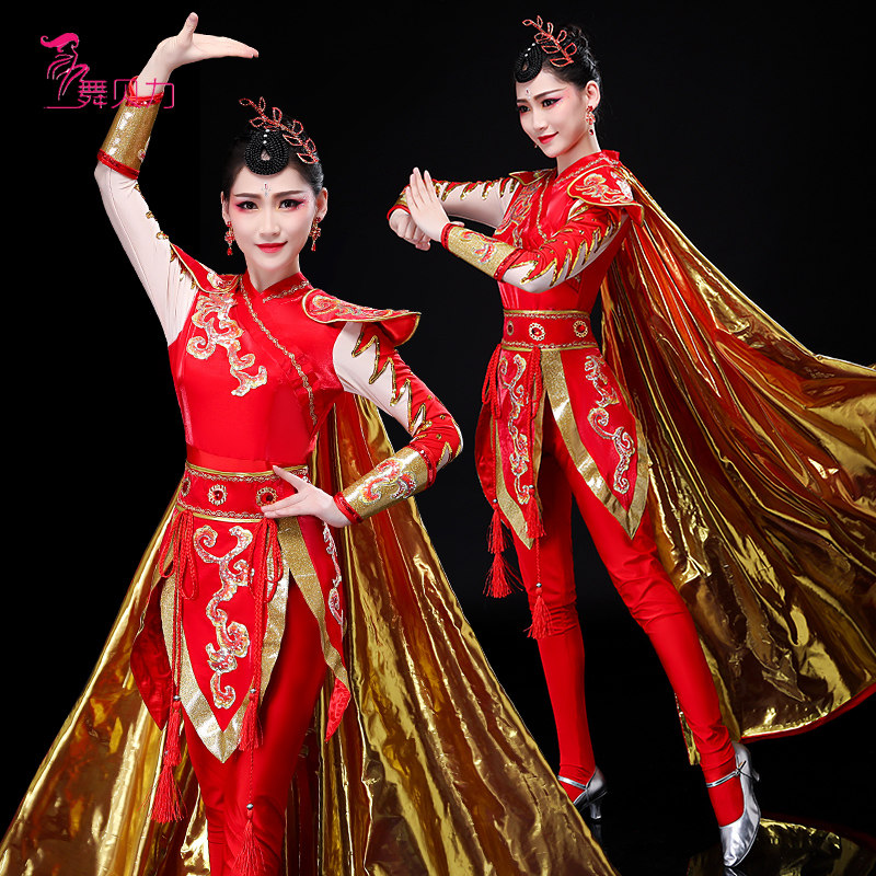 大气开场舞舞蹈演出服中国风打水鼓舞演出服女威风锣鼓服装演出服_虎窝淘