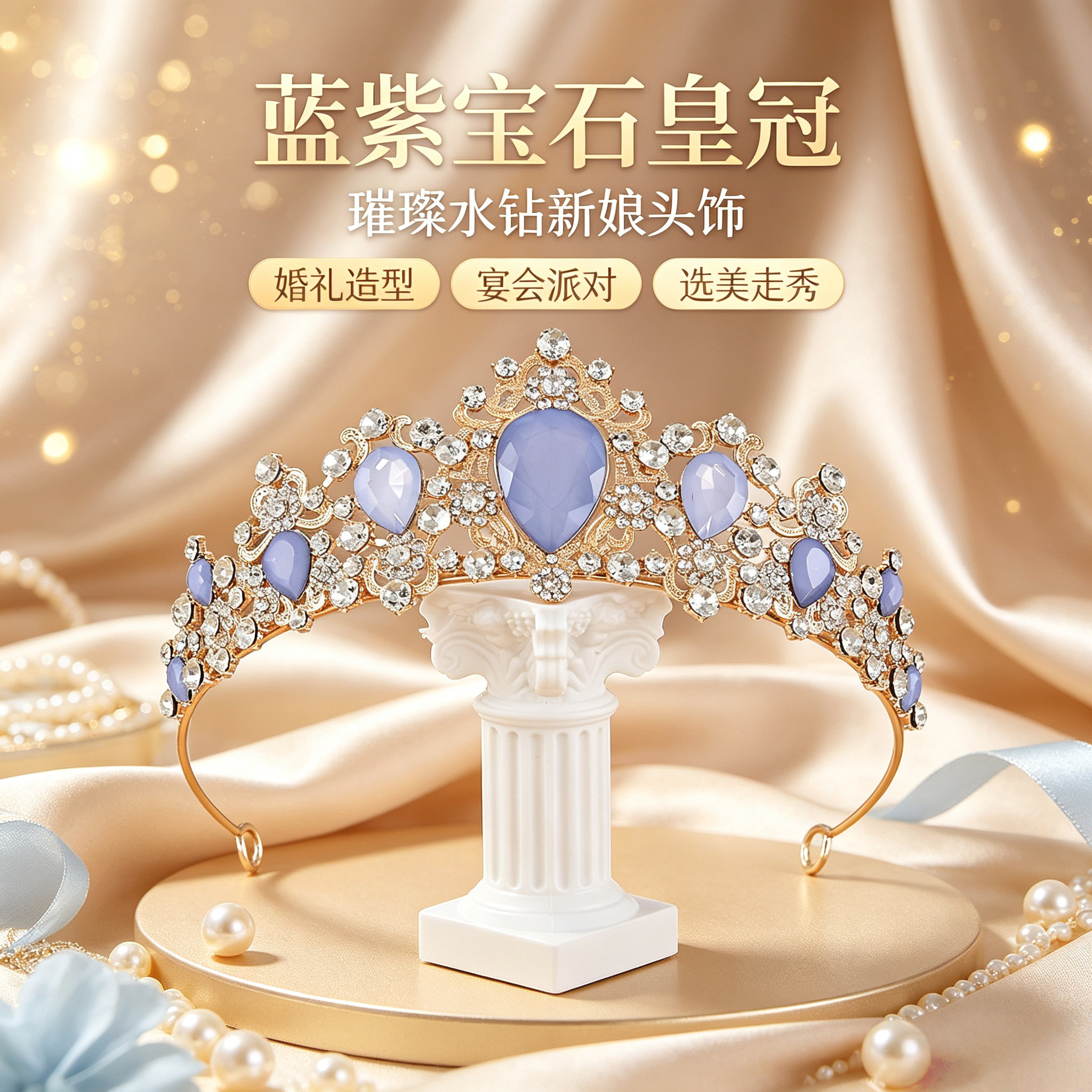 公主粉色皇冠女十八岁水晶王冠生日拍照头饰轻奢成人礼高级感发饰