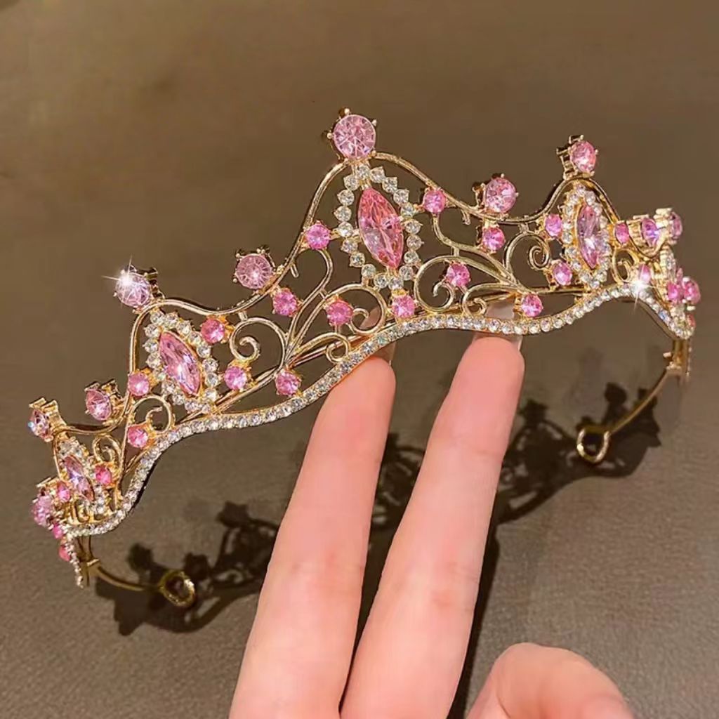粉色公主生日皇冠水晶头饰王冠