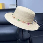 高品质特细拉菲草帽夏季 出游度假沙滩帽彩色点点手工花朵平顶帽女