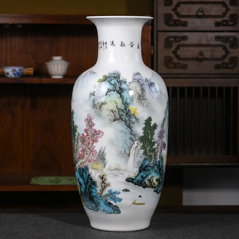 景德镇陶瓷器花瓶摆件客厅插花新中式富贵竹电视柜中堂一对大号