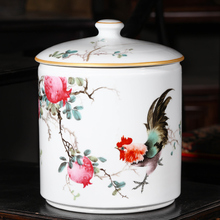 Jingdezhen porcelain carving caddy fixings large household with cover storage canned tea seven cakes and tea urn