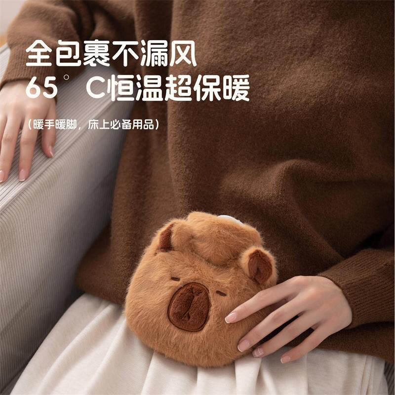 冬季可爱卡皮巴拉暖水袋注水小号可拆洗保暖毛绒热水袋学生暖手宝