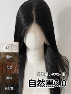 日本进口丝3.0多发量中头围黑长直假发自然发际线纯手织随意分缝