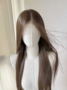 茶棕桦棕色中分cos手钩前额蕾丝假发毛胚古风古装 通用广陵王75cm