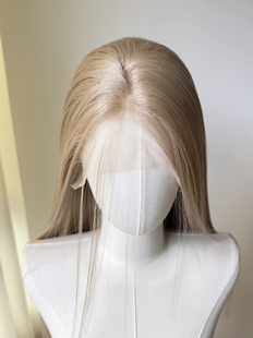 蜜桃金粉100%进口日丝随意分缝手钩前额大蕾丝假发整顶可扎发rose