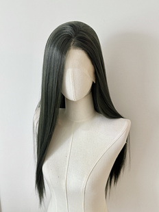 黑透绿郭嘉cos手钩毛胚前额蕾丝假发整顶随意分缝黑绿色长直发