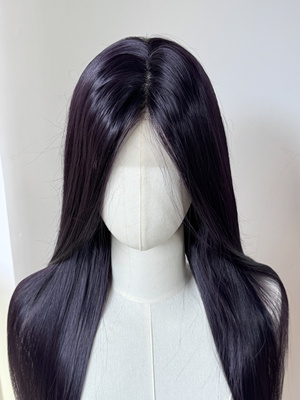 暗紫色墨紫黑紫贾诩甘宁cos假发手钩假发全头套式古装cos万用