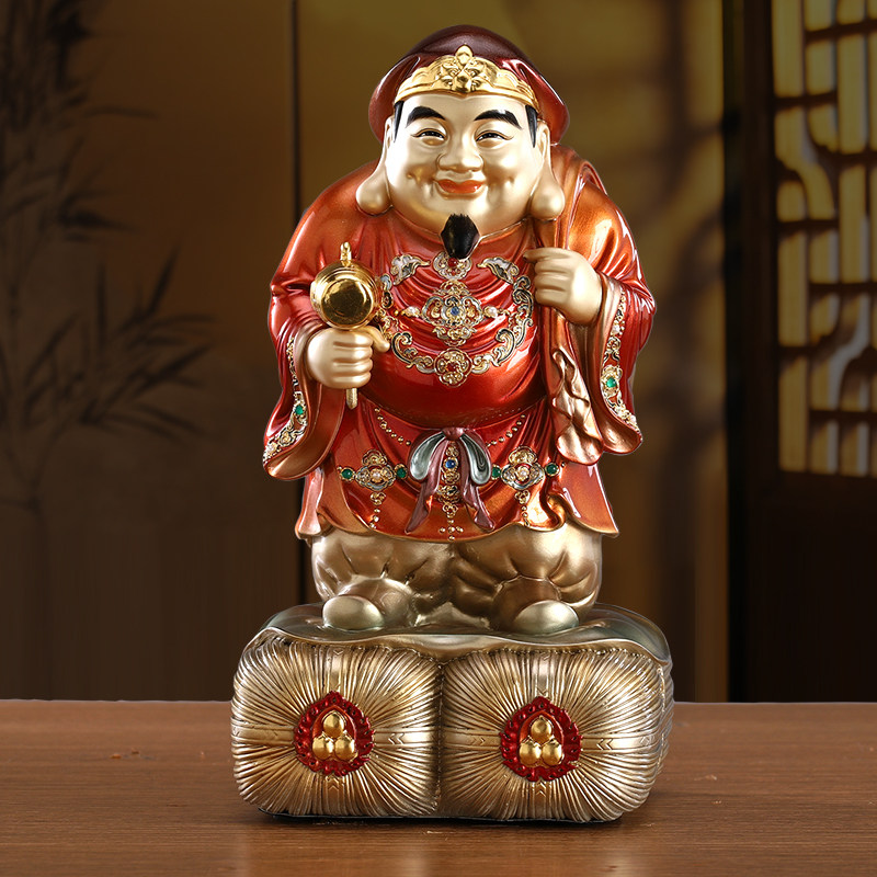 大黑天财神爷佛像台湾纯铜贴金密宗招手三面财神家用供奉招财摆件