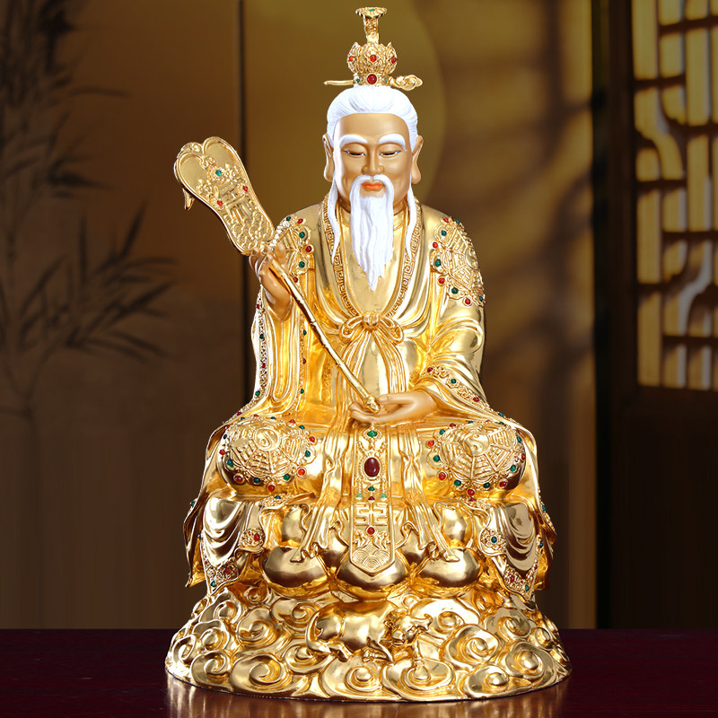 台湾纯铜贴金三清像太上老君道家祖师爷三清道祖道德天尊神像摆件