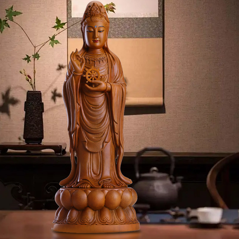 实木雕刻南海观世音菩萨客厅摆件