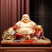 台湾纯铜彩绘宽体弥勒佛菩萨家用供奉大肚笑佛像客厅店铺招财摆件