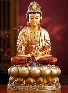 纯铜盛唐彩观音菩萨佛像娑婆三圣