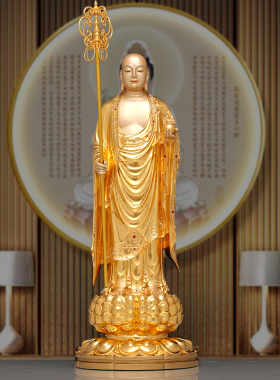 纯铜热着色地藏王菩萨站像摆件