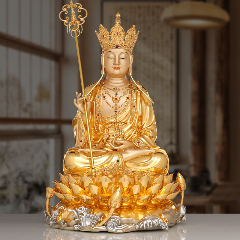 台湾纯铜贴金镶银地藏王菩萨家用供奉水浪九华山地藏菩萨佛像摆件