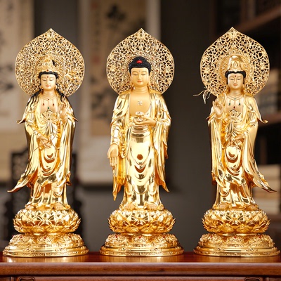 纯铜贴金观世音菩萨西方三圣佛像