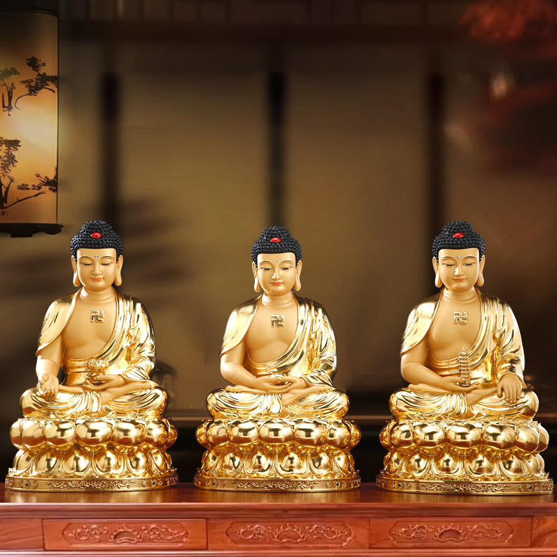纯铜贴金释迦牟尼佛像摆件居家供奉大日如来佛祖阿弥陀佛药师佛像