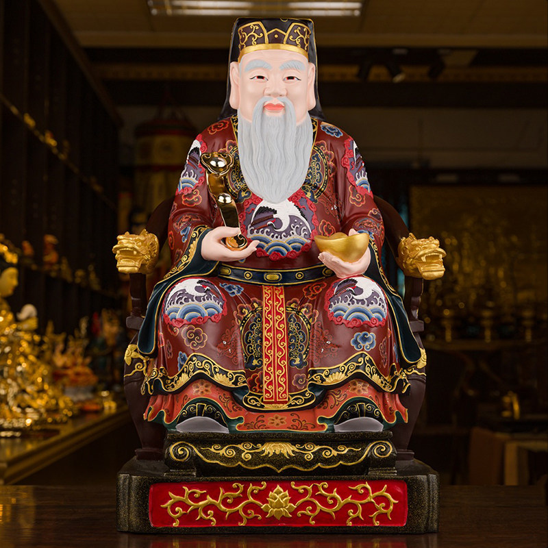 台湾纯铜彩绘土地公像土地婆婆神像家用供奉土地公婆佛像招财摆件