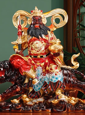 纯铜彩绘赵公明神像店铺招财摆件