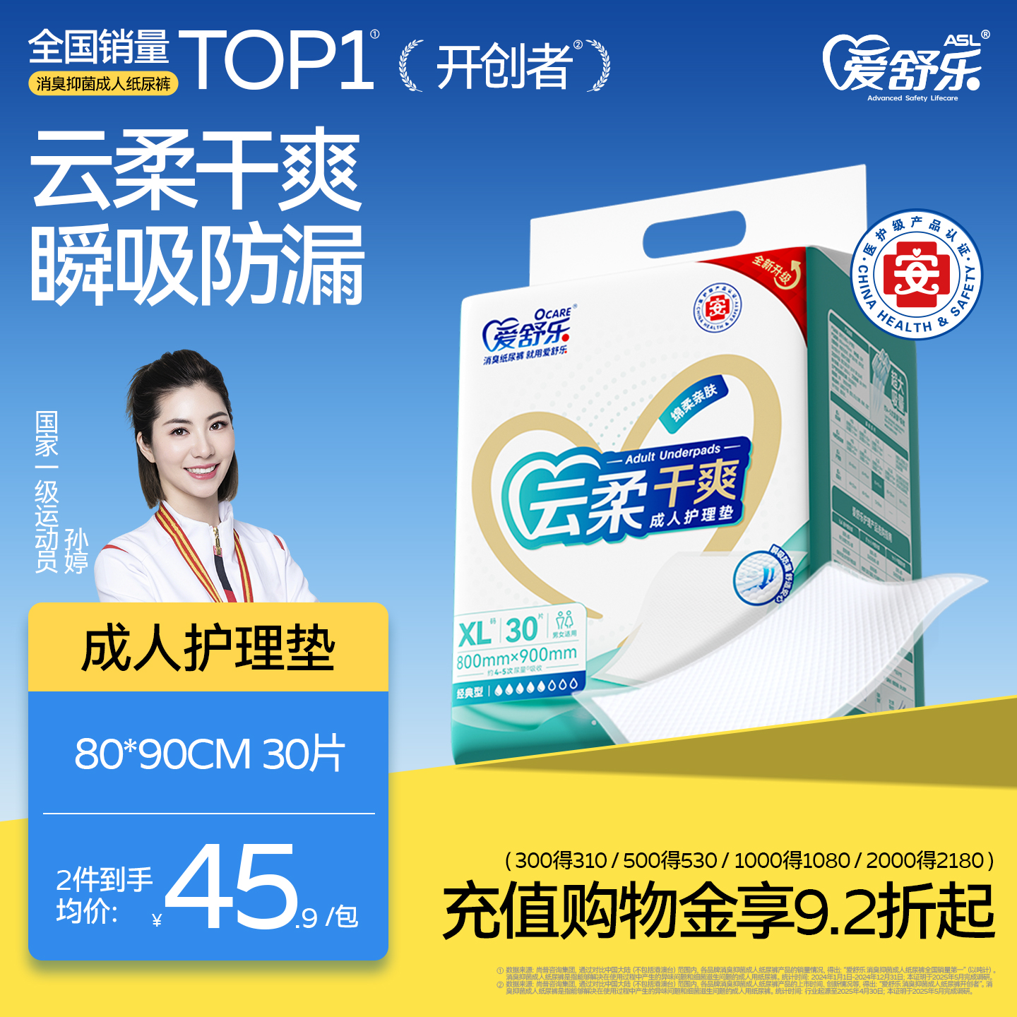 爱舒乐8090成人护理垫3包30片