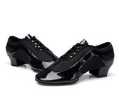 皮拼拼网舞蹈鞋 AG8003拼网拉丁教师练习鞋 两点底中跟底软男女同款