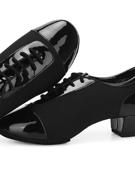 男拉丁AG3018-18中跟亮皮漆皮拼接款练习专业艺考舞鞋练习鞋毛底