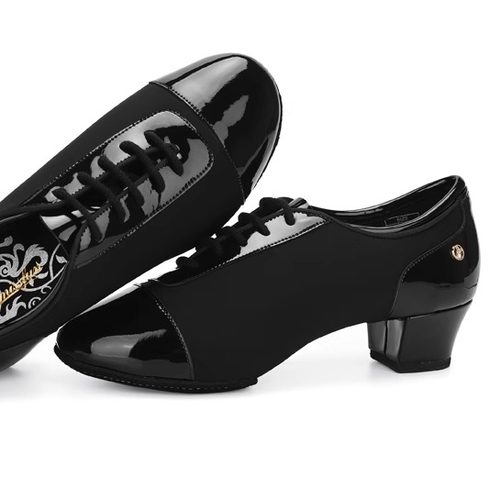 Ag舞蹈漆皮拼进口莱卡布艺考舞鞋