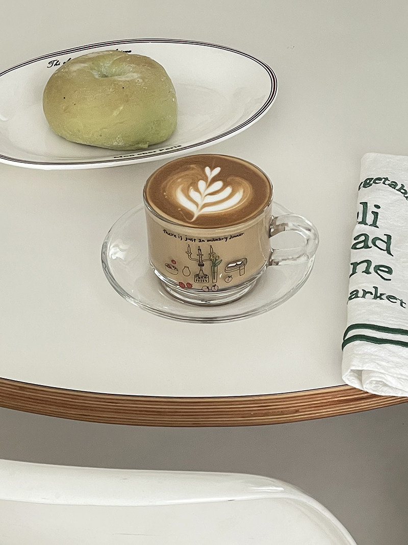 fineliving-韩网博主同款复古玻璃杯碟浓缩咖啡花茶dirty杯125ml