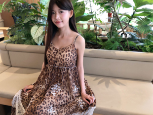 夏季雪纺刺绣蕾丝透气长款豹纹可爱野性低胸露背吊带约会连衣裙
